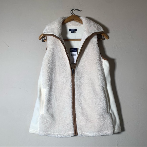 Chaps sherpa cream off white funnel neck cozy layering vest sz M NWT - Picture 2 of 11